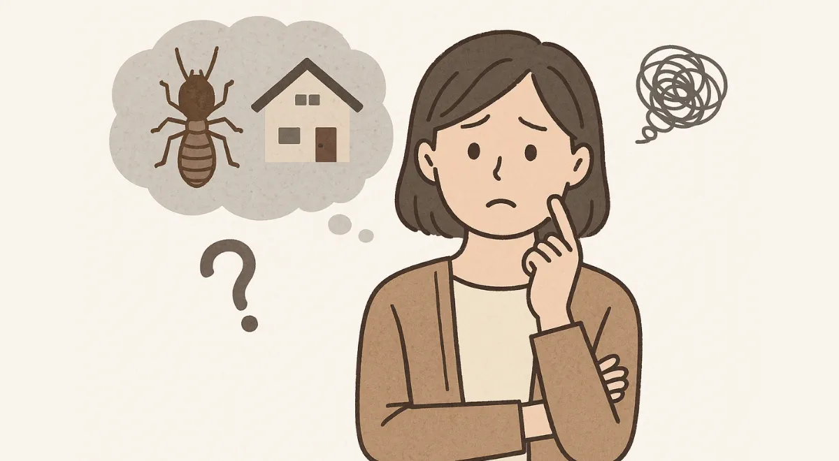 シロアリ被害に悩んでいる女性のイラスト
