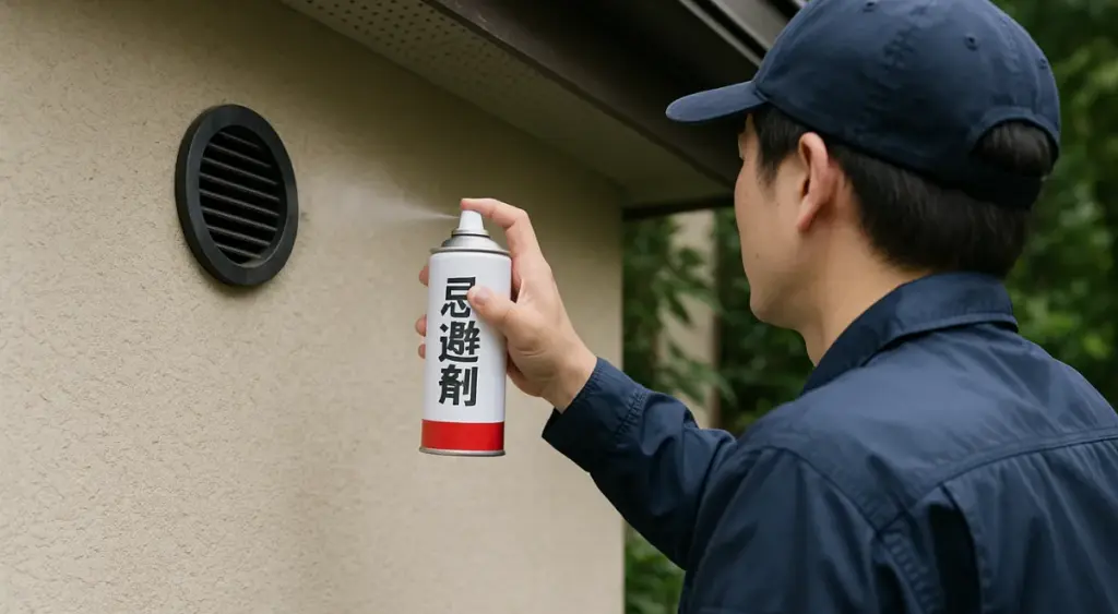 【ハクビシン被害を防ぐ予防策】ハクビシン対策には忌避剤の散布が効果的です。侵入口周辺に定期的な噴霧を。