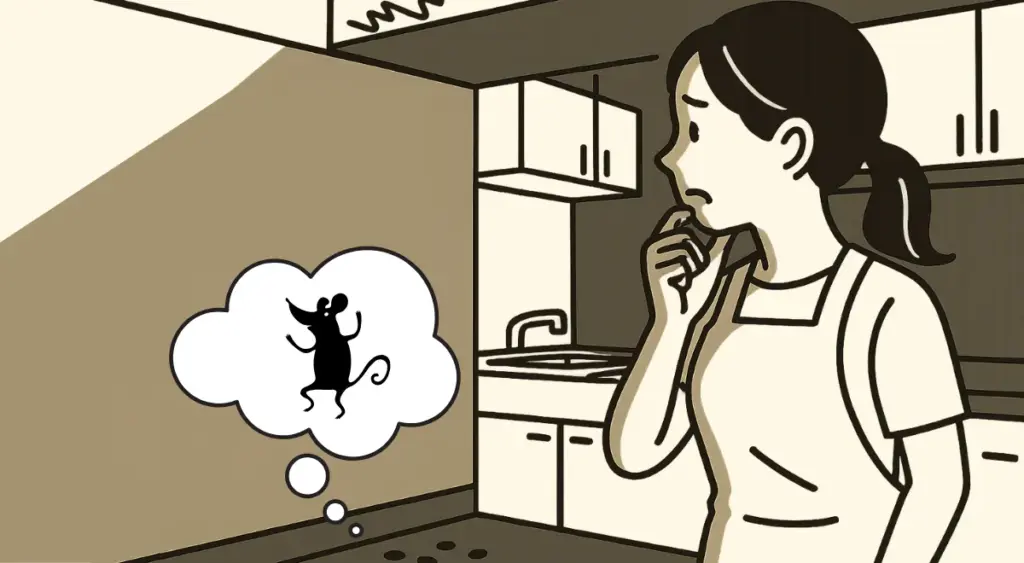 ネズミ被害に困り、戸惑う家庭のイラスト