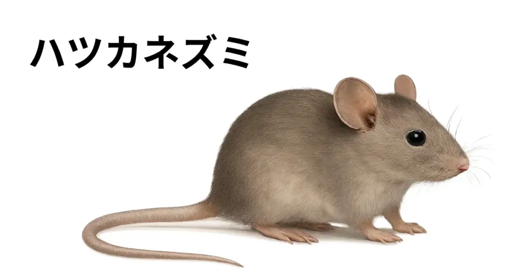 ハツカネズミの特徴を示す実物写真(小柄で丸い耳)