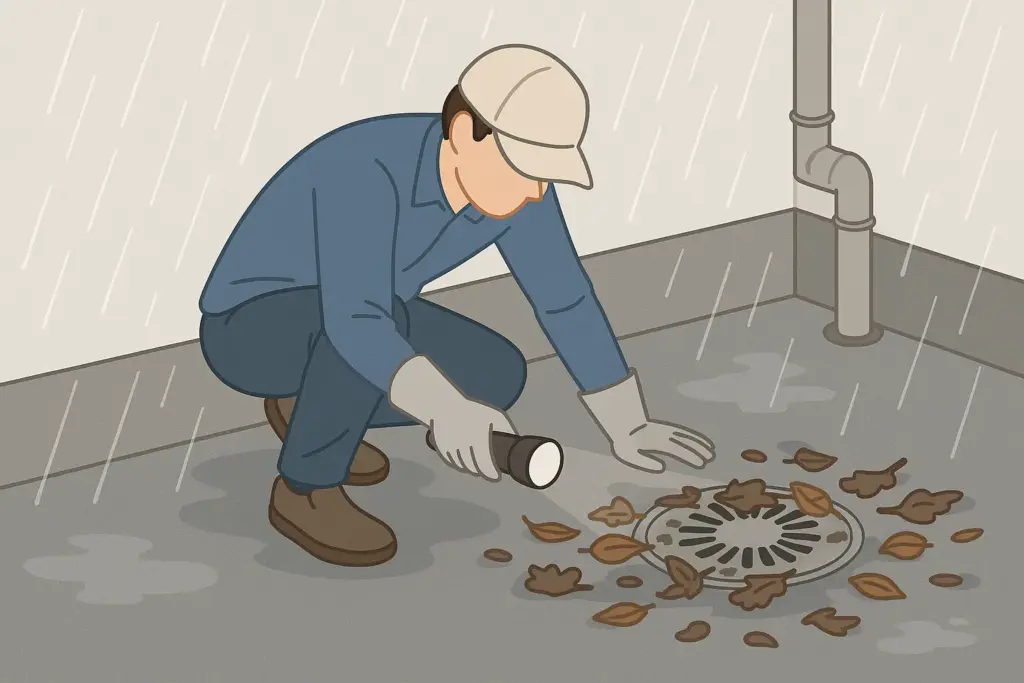 【雨漏り】屋外の排水口を掃除する
