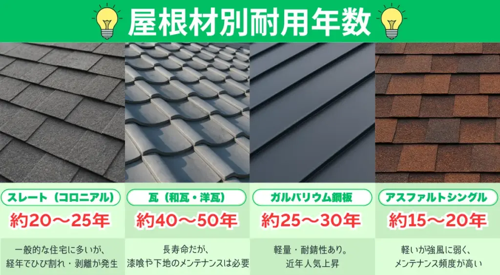 屋根の寿命は何年?素材別の耐用年数