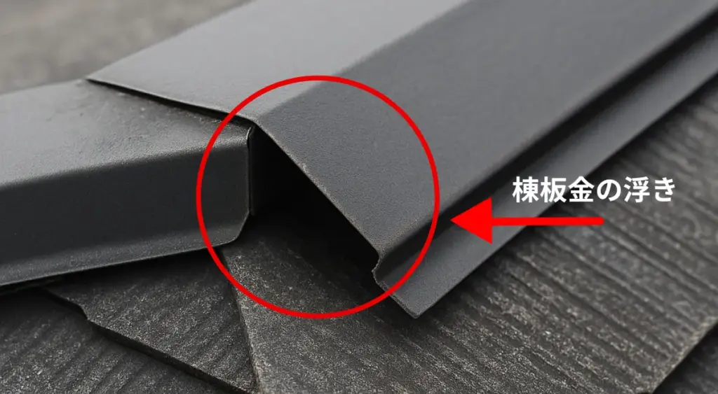 棟板金(屋根のてっぺんの金属)が浮いていないか