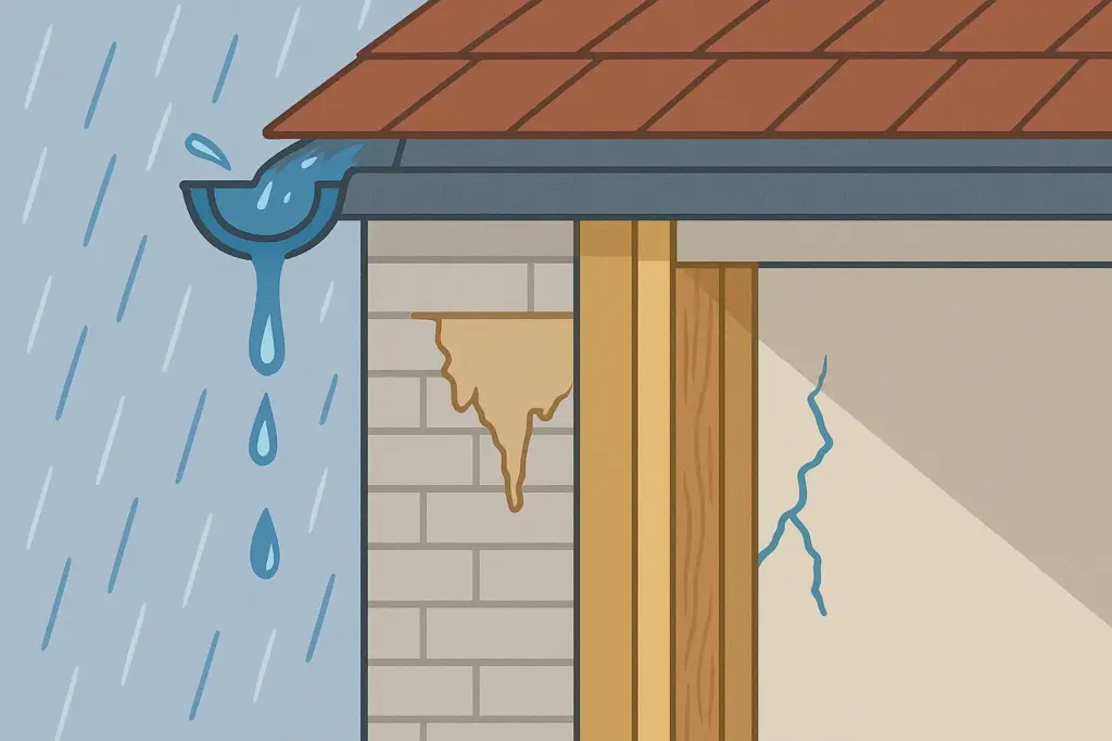 雨樋つまりは外壁が急速に劣化する。