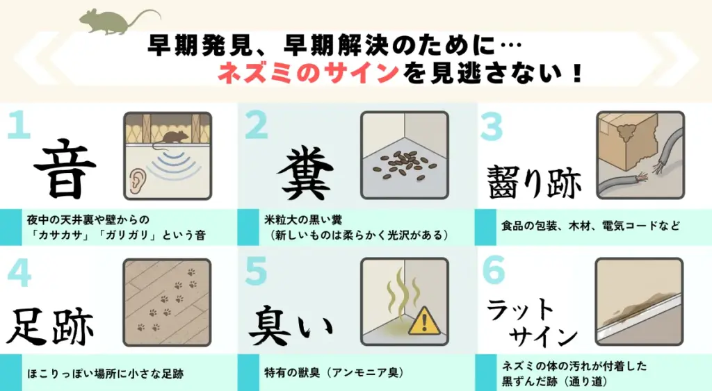 早期発見、早期解決のために…ネズミのサインを見逃さない！