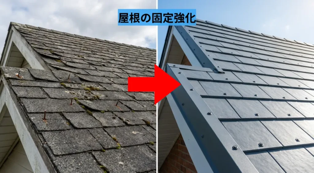 住宅リフォーム/強風対策/屋根の固定強化