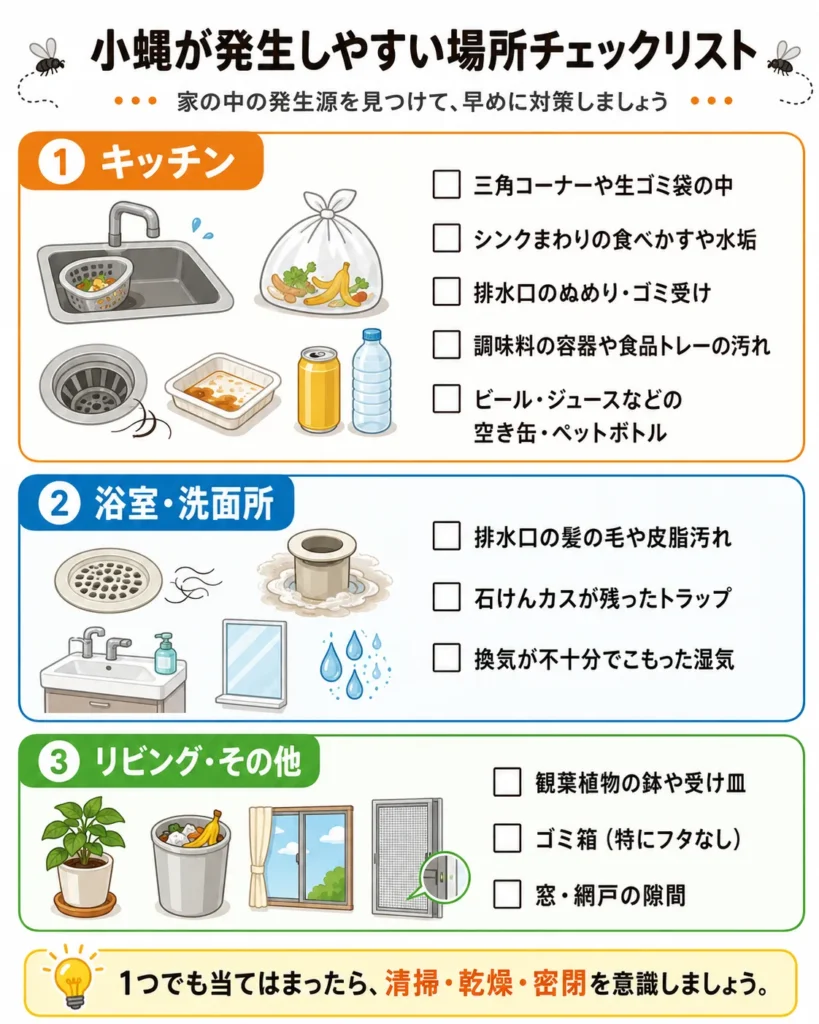 小蝿が発生しやすい場所チェックリスト