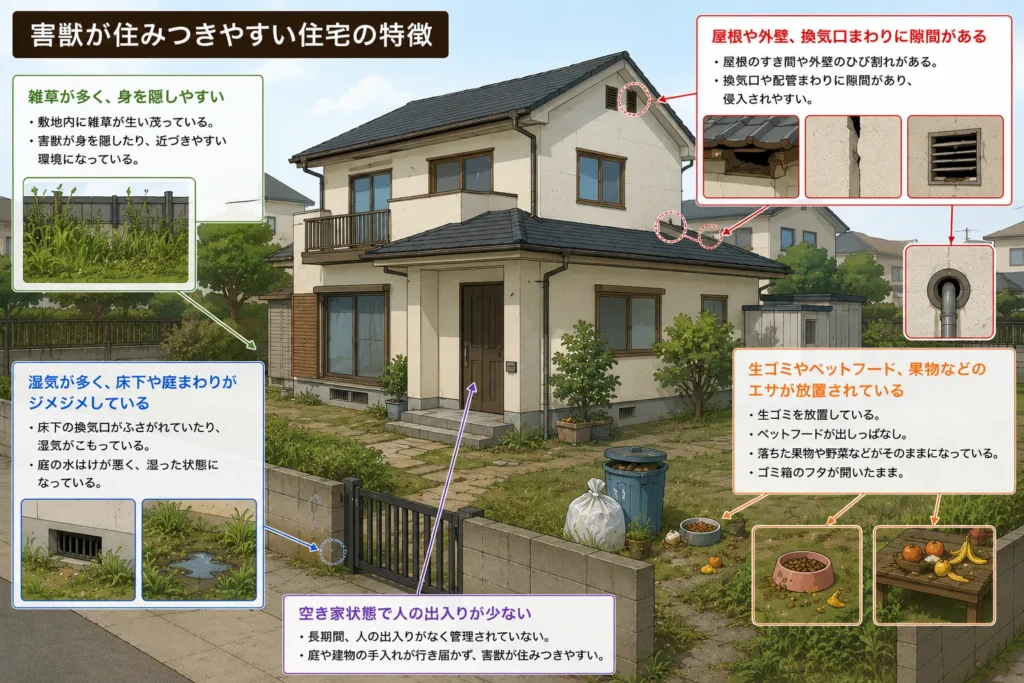 害獣が発生・住み着きやすい住宅環境