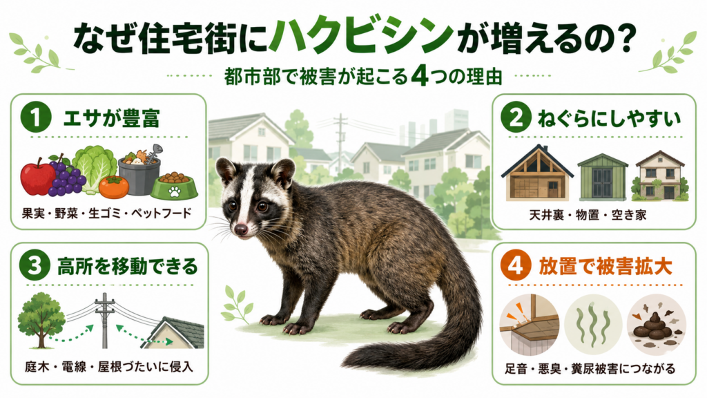 東京都内でハクビシン被害が増えている理由