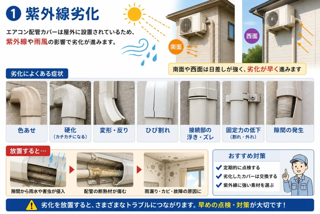 エアコン配管カバーの隙間原因・紫外線劣化