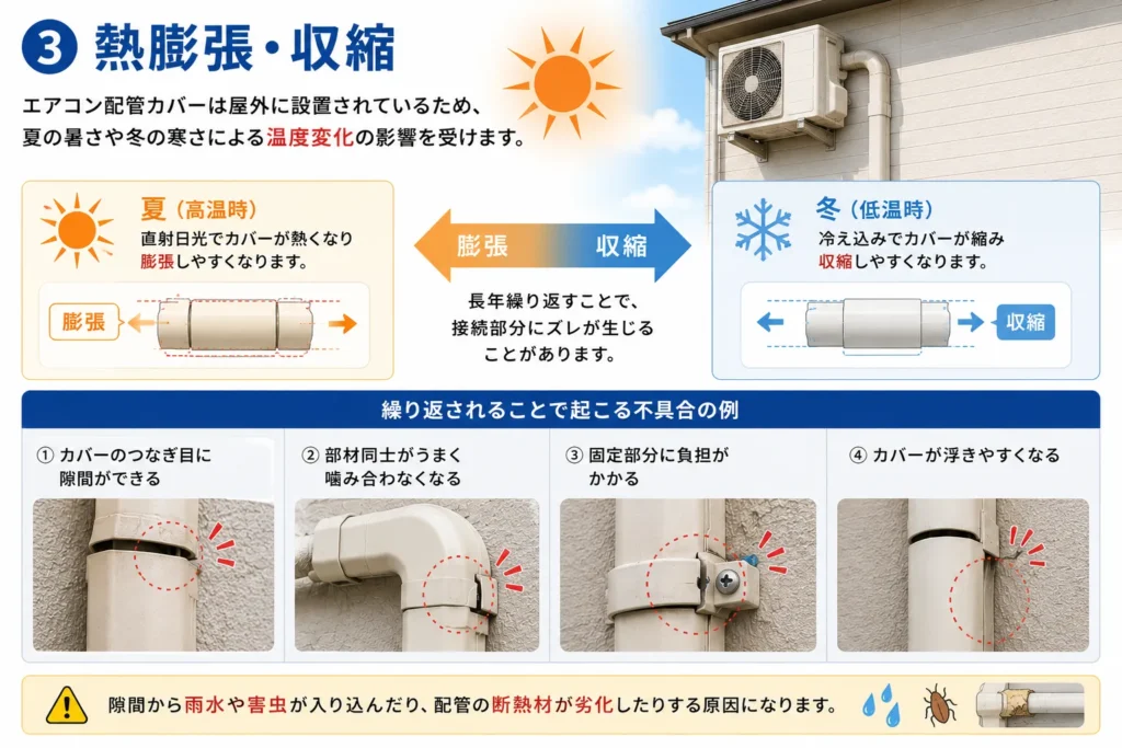 エアコン配管カバーの隙間原因・熱膨張・収縮
