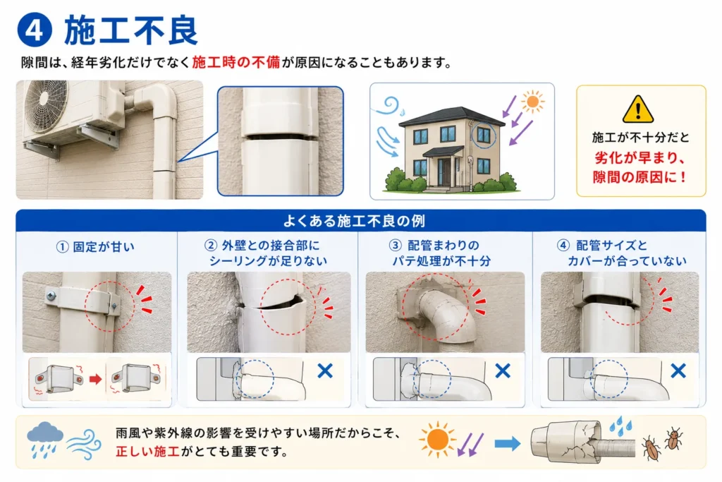 エアコン配管カバーの隙間原因・加工不良