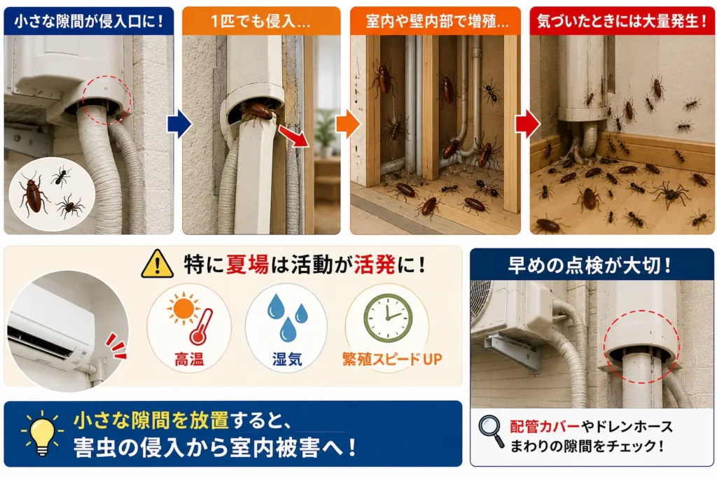 エアコン配管カバー放置すると起こる住宅被害・害虫の大量発生
