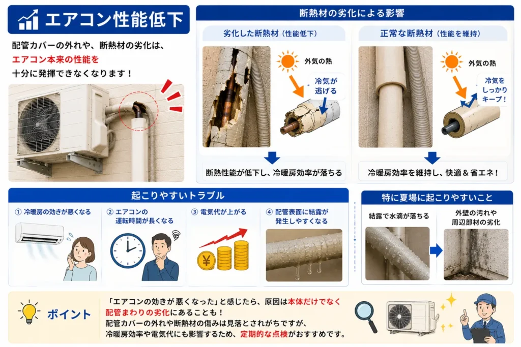 エアコン配管カバー放置すると起こる住宅被害・エアコン性能低下