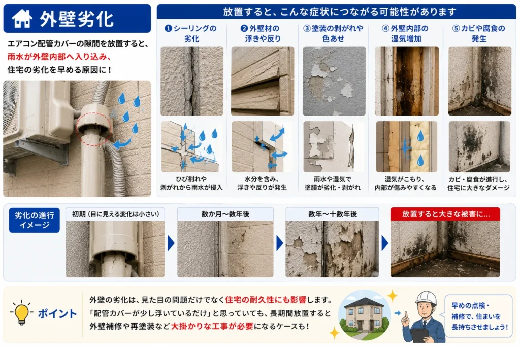 エアコン配管カバー放置すると起こる住宅被害・外壁劣化