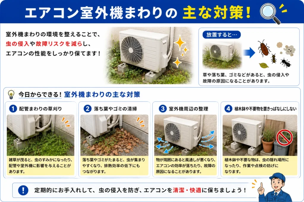 エアコン配管カバー自分でできる対策・雑草除去