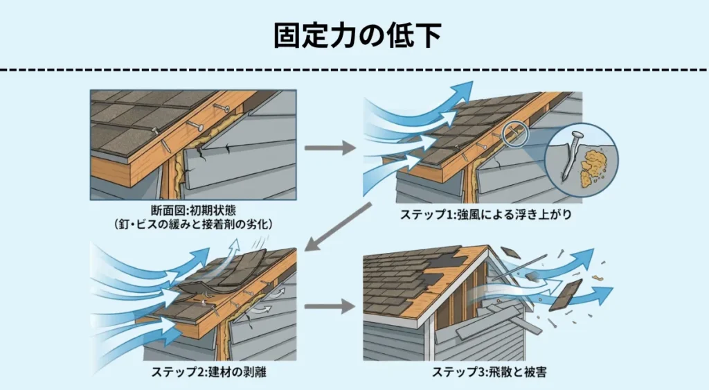 住宅リフォーム/強風被害例・固定力の低下