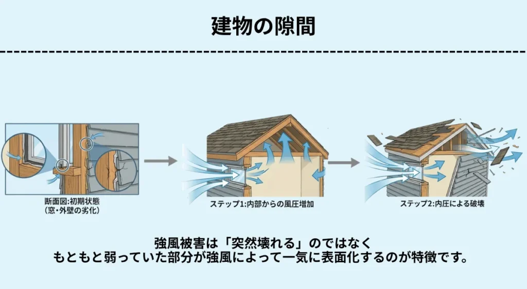 住宅リフォーム/強風被害例・建物の隙間