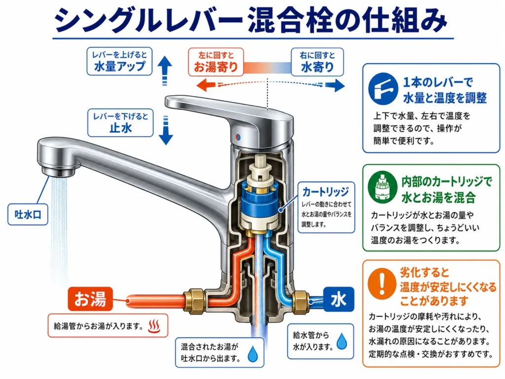 シングルレバー混合栓の仕組み