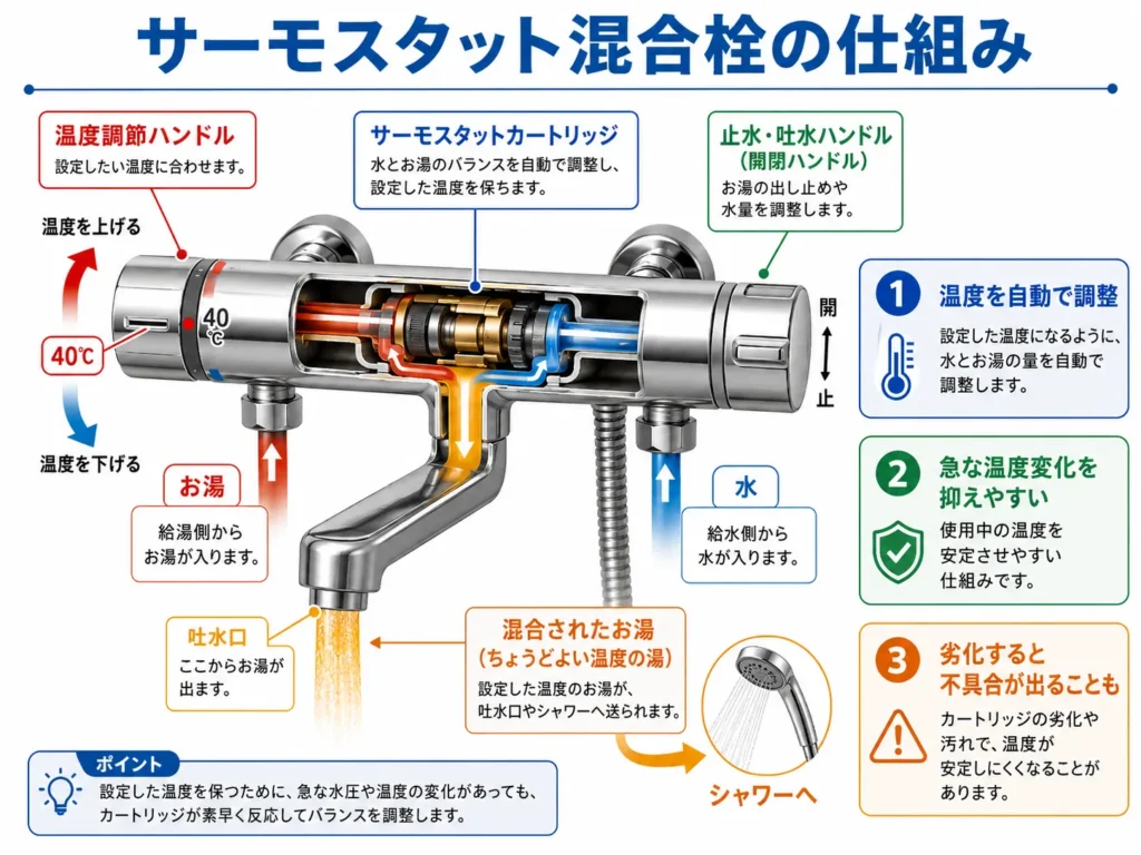 サーモスタット混合栓の仕組み