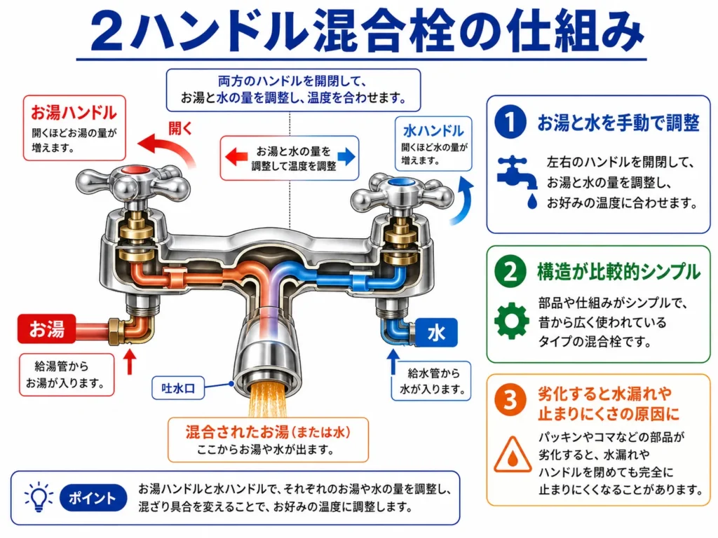 2ハンドル混合栓の仕組み