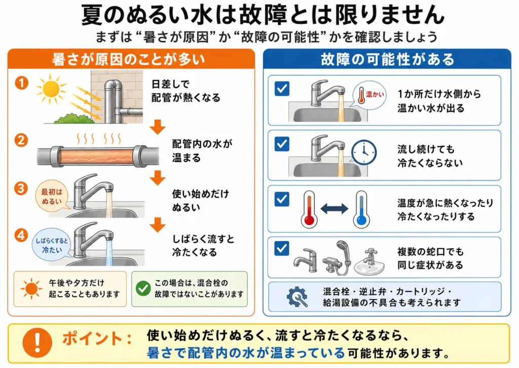 まず確認！暑さが原因か、混合栓の故障か