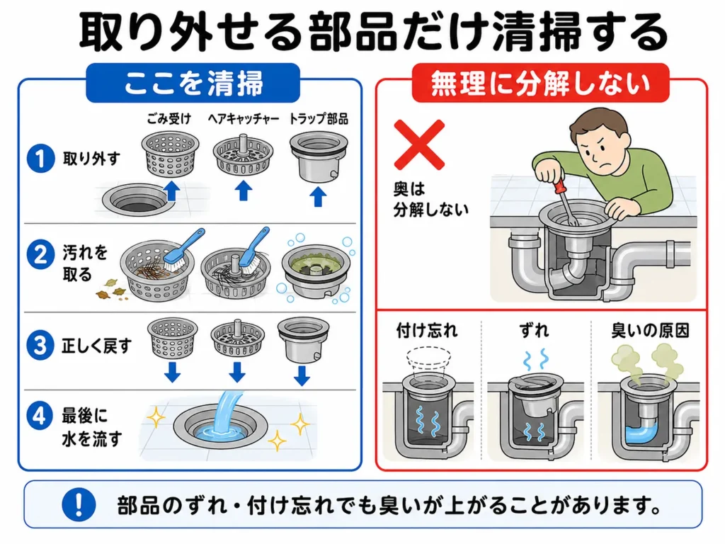 大雨の後に確認したい点検ポイント・取り外せる部品だけ清掃する