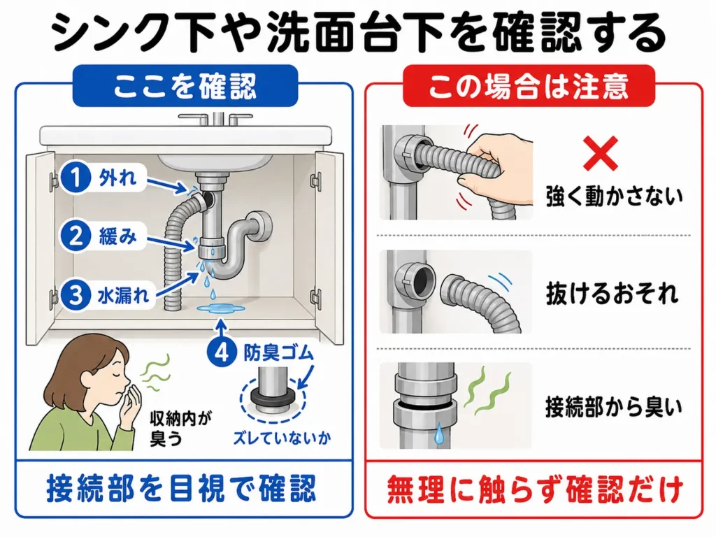 大雨の後に確認したい点検ポイント・シンク下や洗面台下を確認する