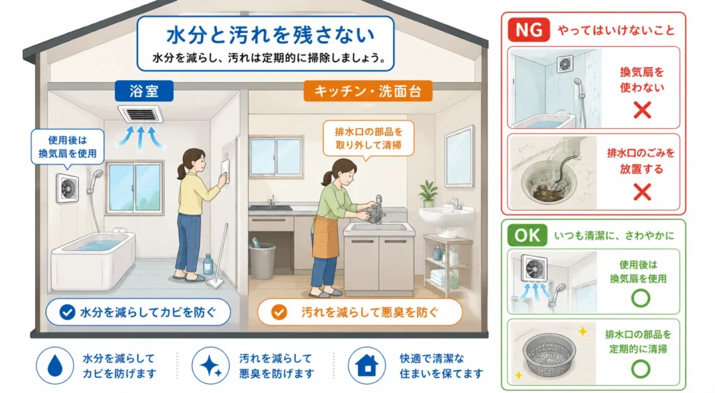 自分でできる梅雨の臭い対策・水分と汚れを残さない