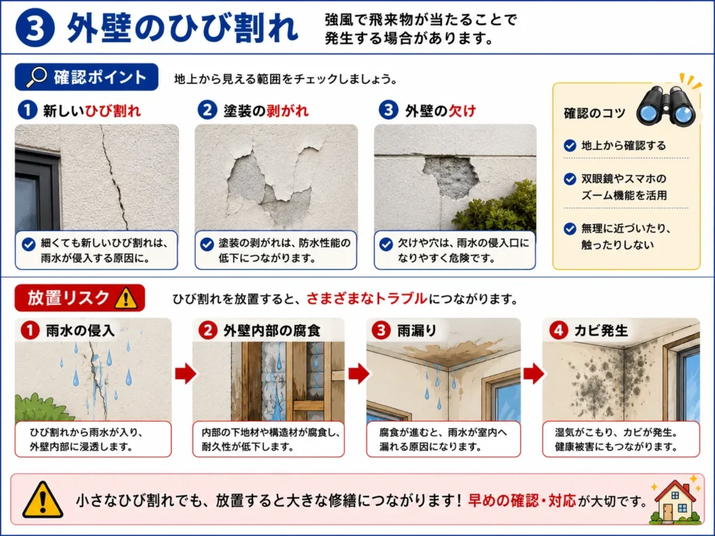 台風被害・外壁のひび割れ