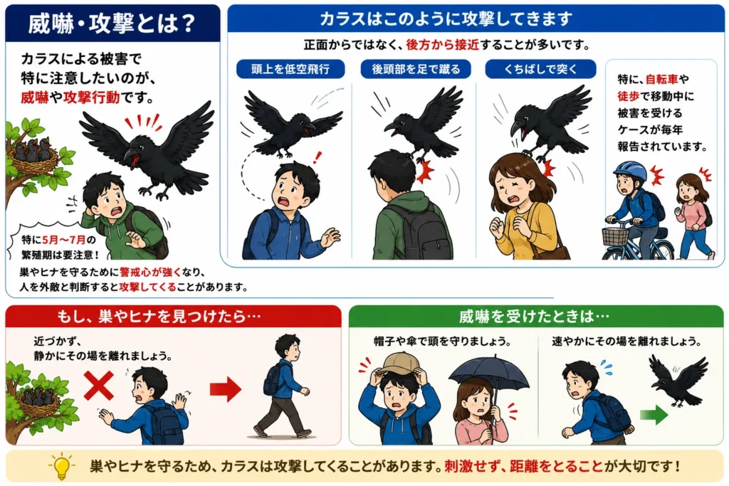 よくあるカラス被害・威嚇攻撃