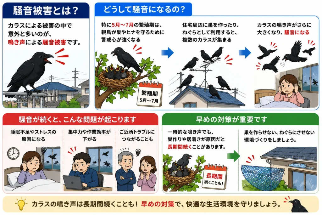 よくあるカラス被害・騒音被害