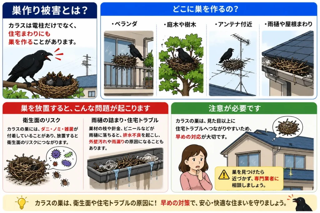 よくあるカラス被害・巣作り
