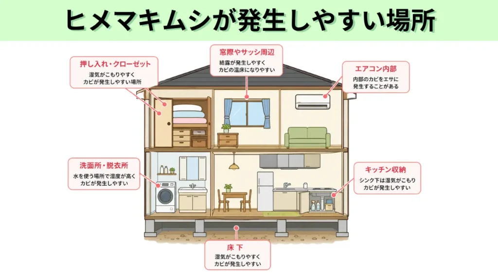 ヒメマキムシが発生しやすい住宅の場所
