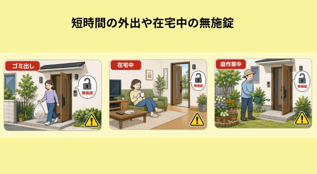 戸建て住宅の玄関まわりで注意したい弱点・短時間の外出や在宅中の無施錠