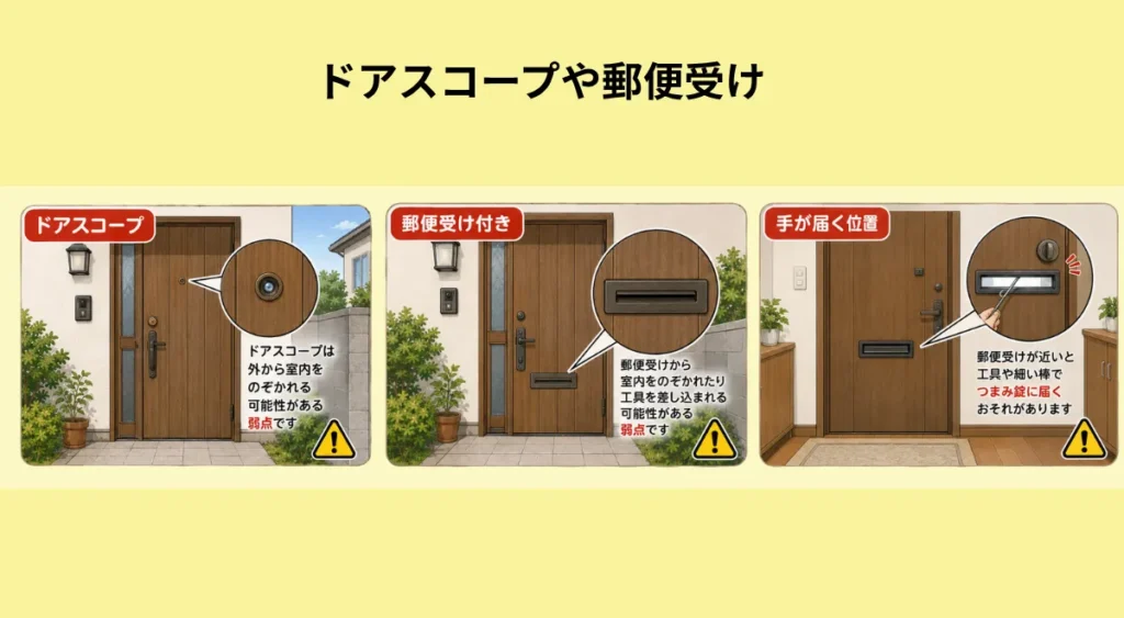 戸建て住宅の玄関まわりで注意したい弱点・ドアスコープや郵便受け付近