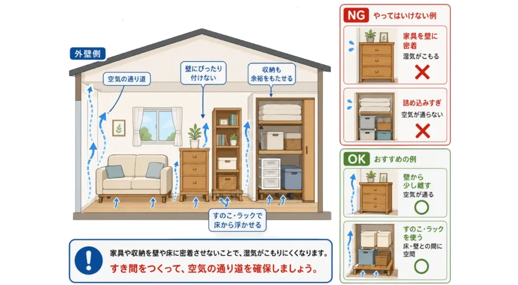 自分でできる梅雨の臭い対策・家具と壁の間に隙間をつくる