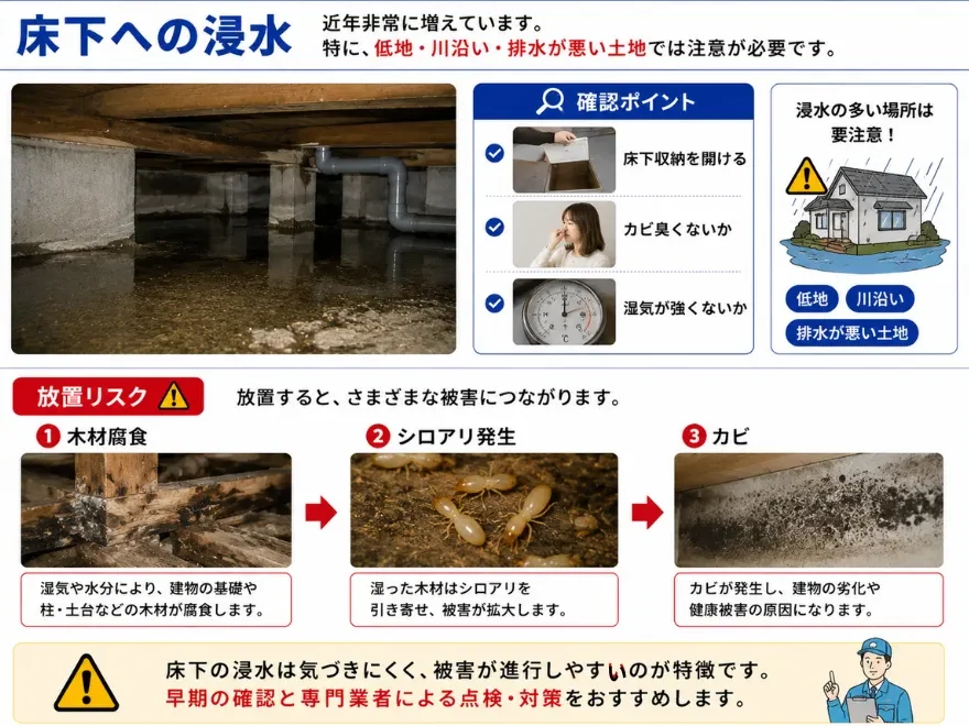 台風の見落とされやすい住宅被害・床下への浸水