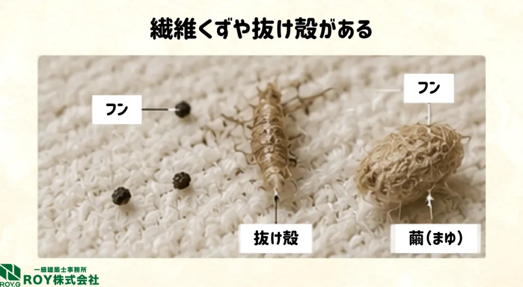 イガのフンの見分け方・繊維くずや抜け殻がある