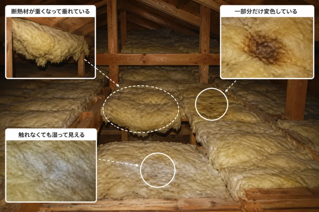 断熱材が濡れている・垂れ下がっている