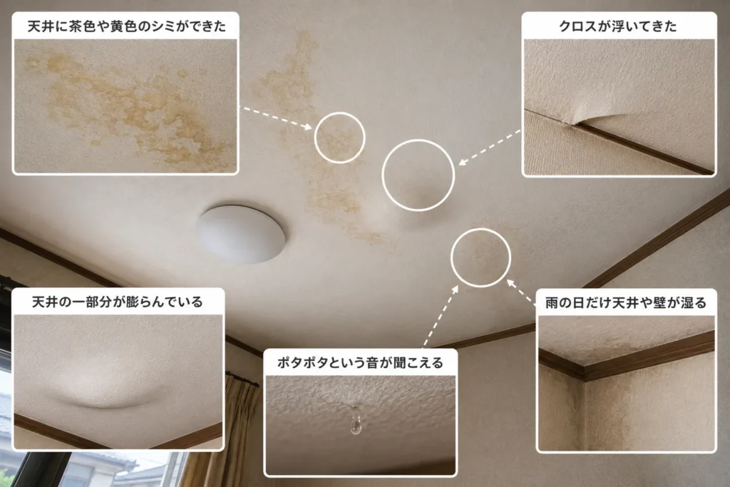 天井にシミや壁紙の変化が出てきた