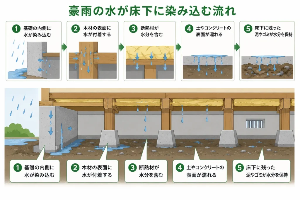 雨水が床下に流れ込む流れ
