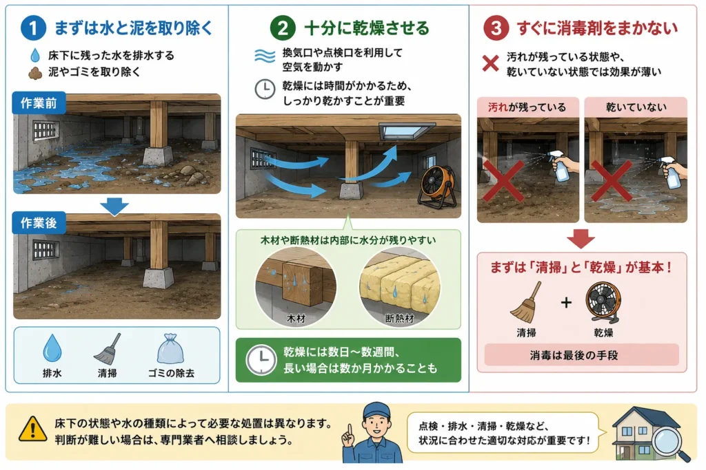 床下が濡れていた場合にやるべき行動