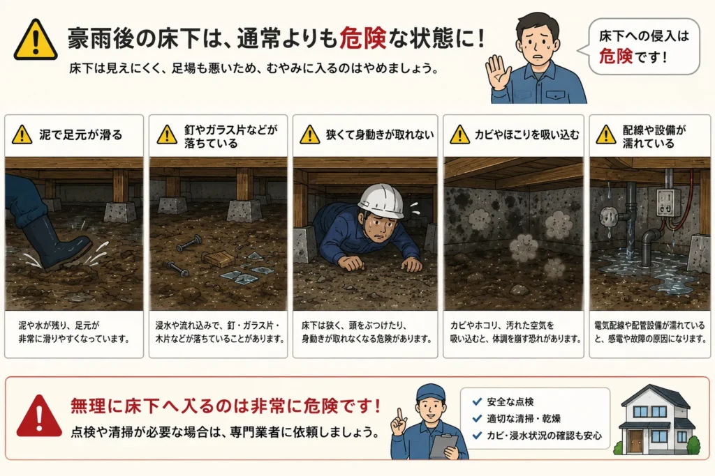 豪雨後の床下は危険