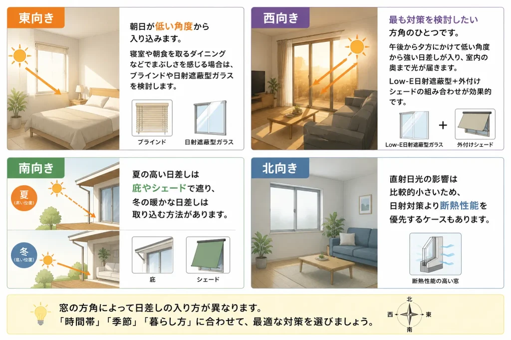 窓の方角によっておすすめの対策