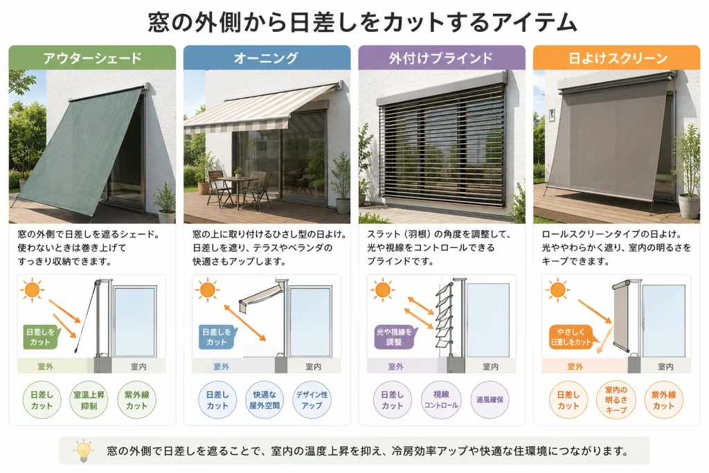 太陽光から目を守る住宅リフォーム・外付けシェードやオーニング