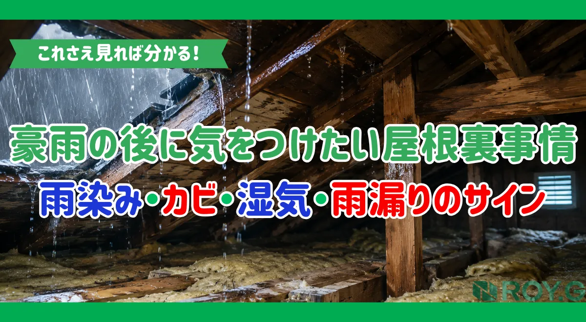 豪雨の後に気をつけたい屋根裏事情｜雨染み・湿気・雨漏りのサインと点検ポイント