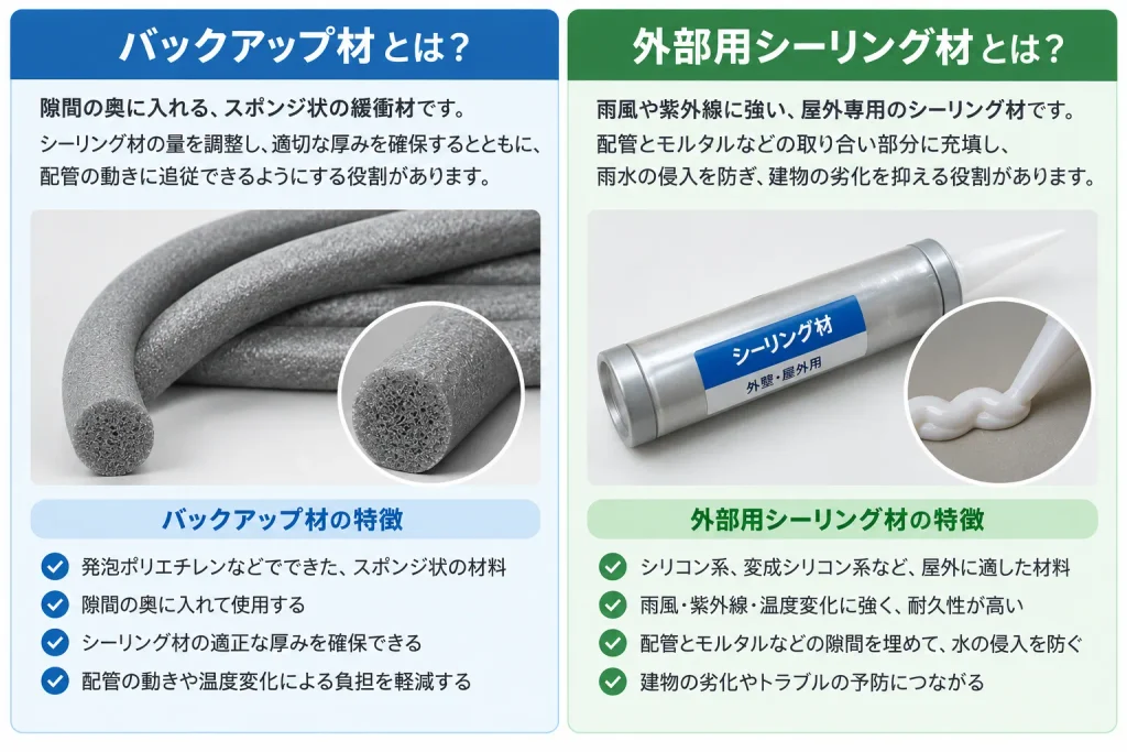 バックアップ材と外部用シーリング材