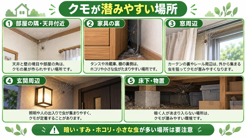 家の中でクモが潜みやすい場所